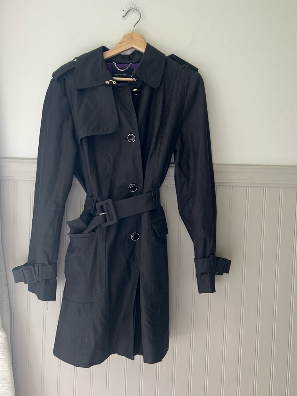 Banana Republic Large Gray Charcoal Women's Trench Coat with Belt